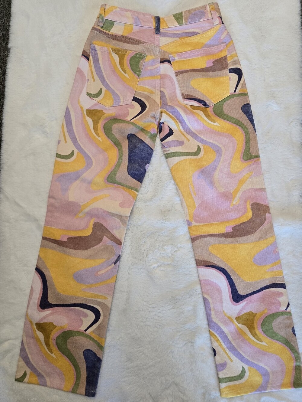 ZARA Women's Swirling Abstract Jeans Mid Rise Straight Leg Retro Boho - Picture 6 of 12